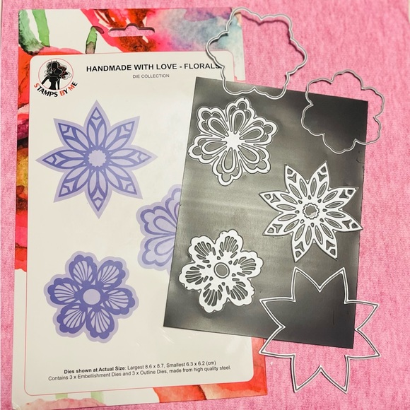 New Handmade w/ Love- Florals 6pc Die Cut - Picture 2 of 8